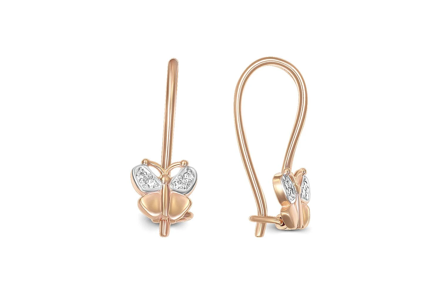 Детские серьги Бабочки из красного золота с 8 бриллиантами