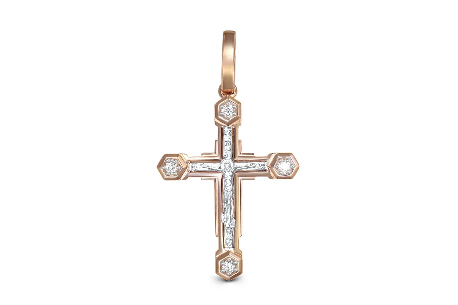 Крест из красного золота с 4 фианитами
