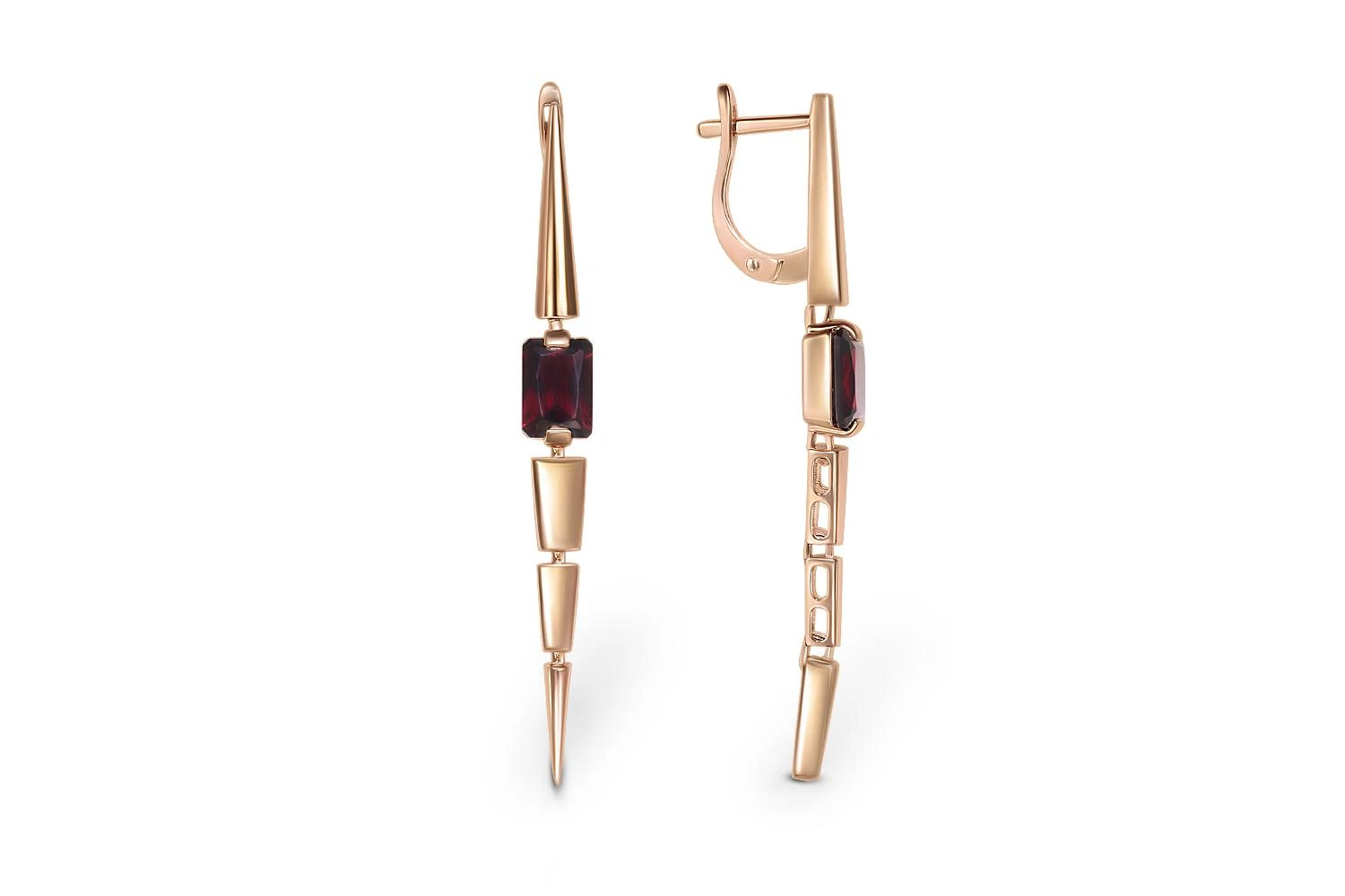 Серьги из красного золота с 2 гранатами