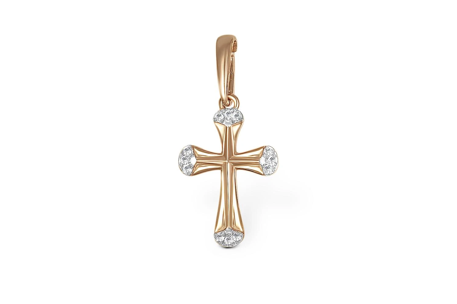 Крест из красного золота с 12 фианитами