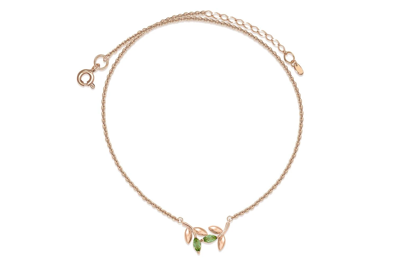 Колье Веточка из красного золота с 2 хризолитами