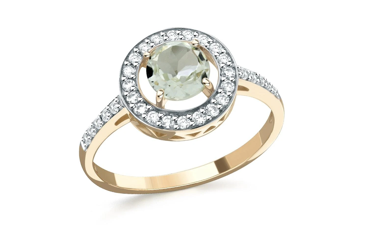 Кольцо из жёлтого золота с аметистом и 30 фианитами