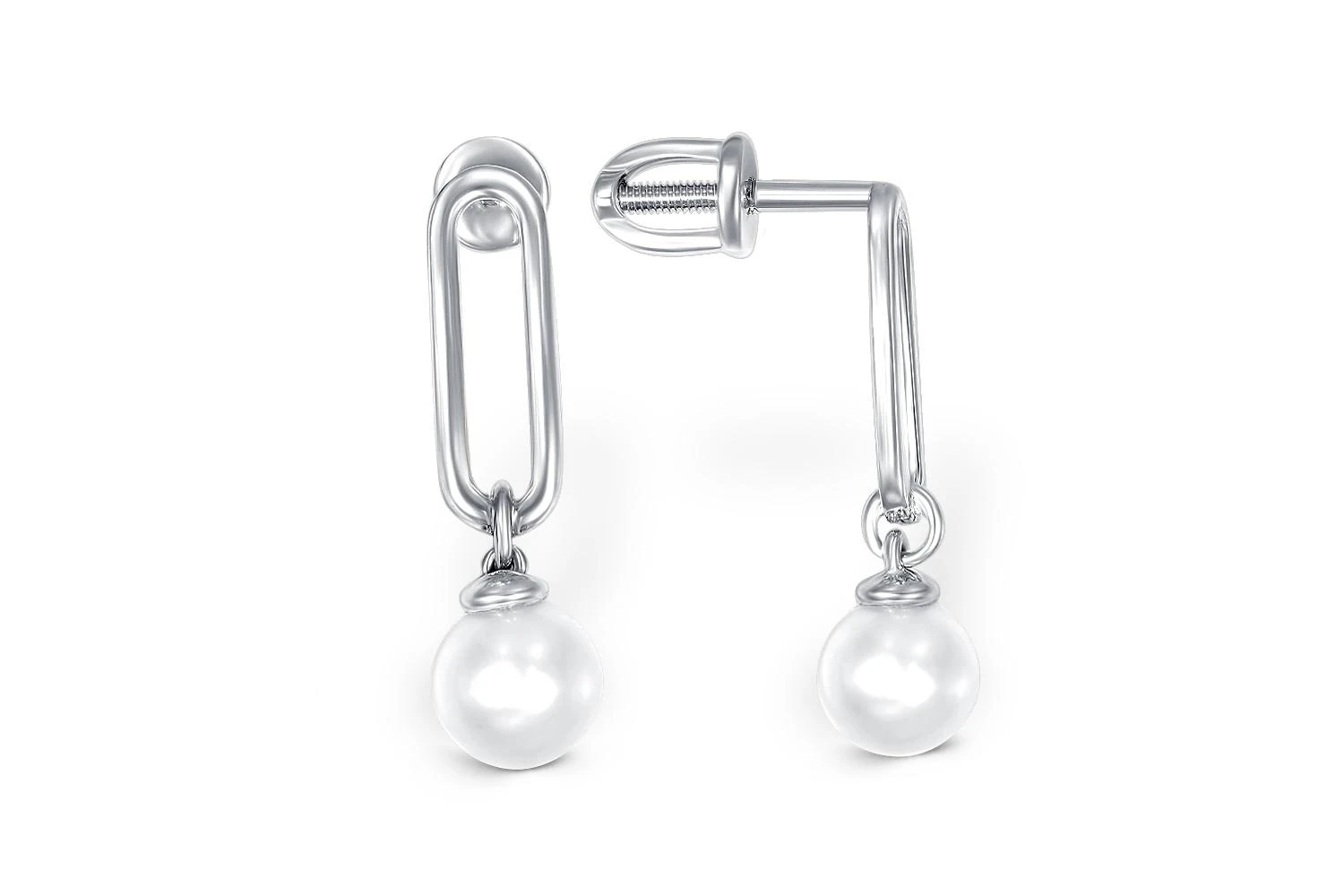 Серьги-пусеты из белого золота с 2 жемчужинами