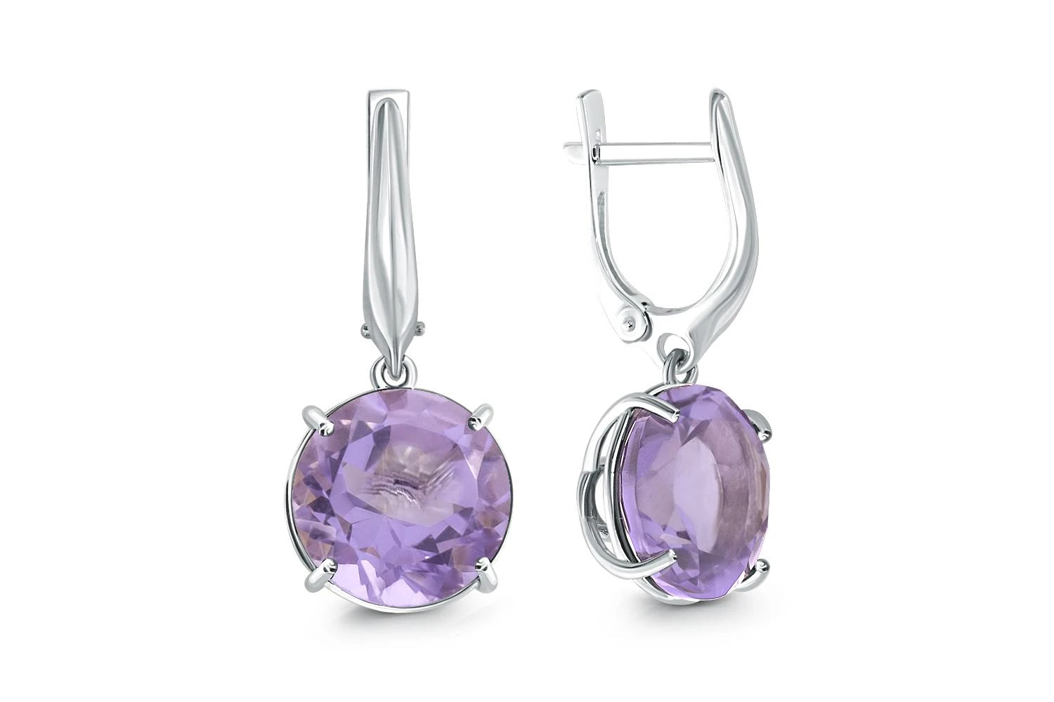 Серьги из белого золота с 2 аметистами