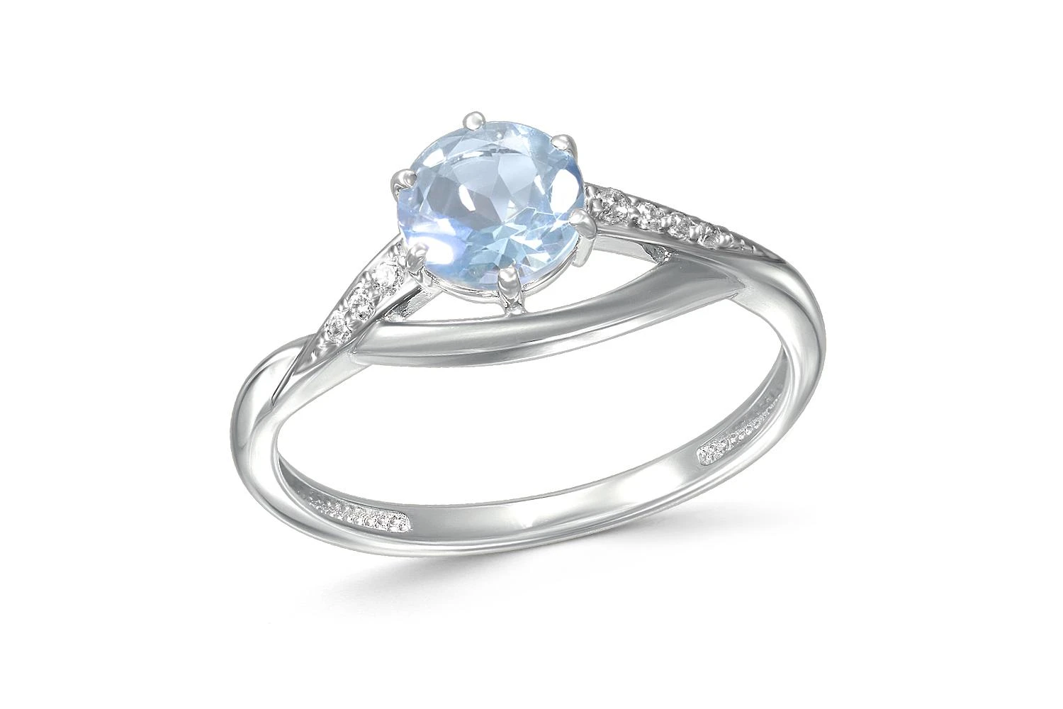 Кольцо из белого золота с топазом sky и 7 фианитами