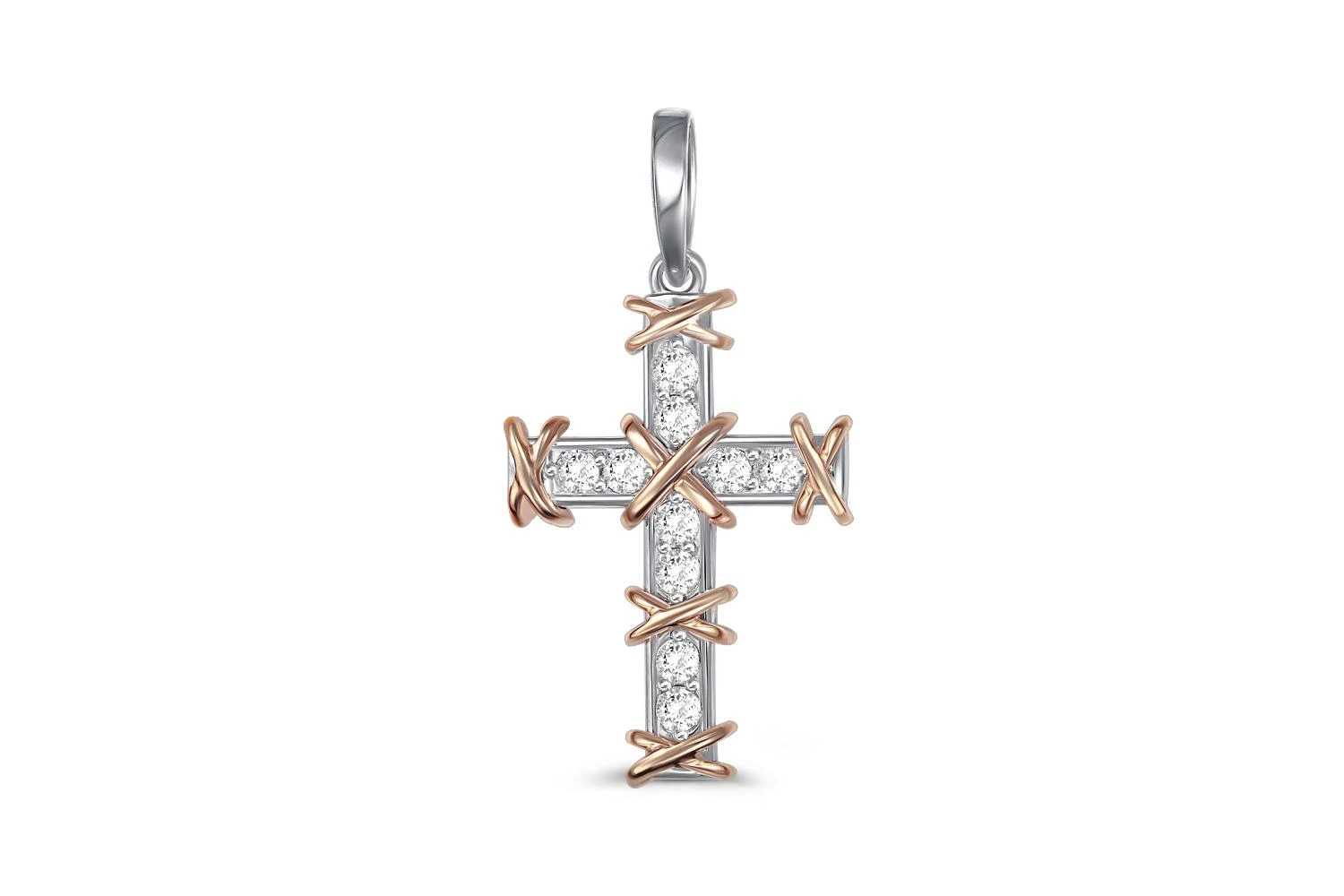 Подвеска Крест из красного золота с 10 бриллиантами