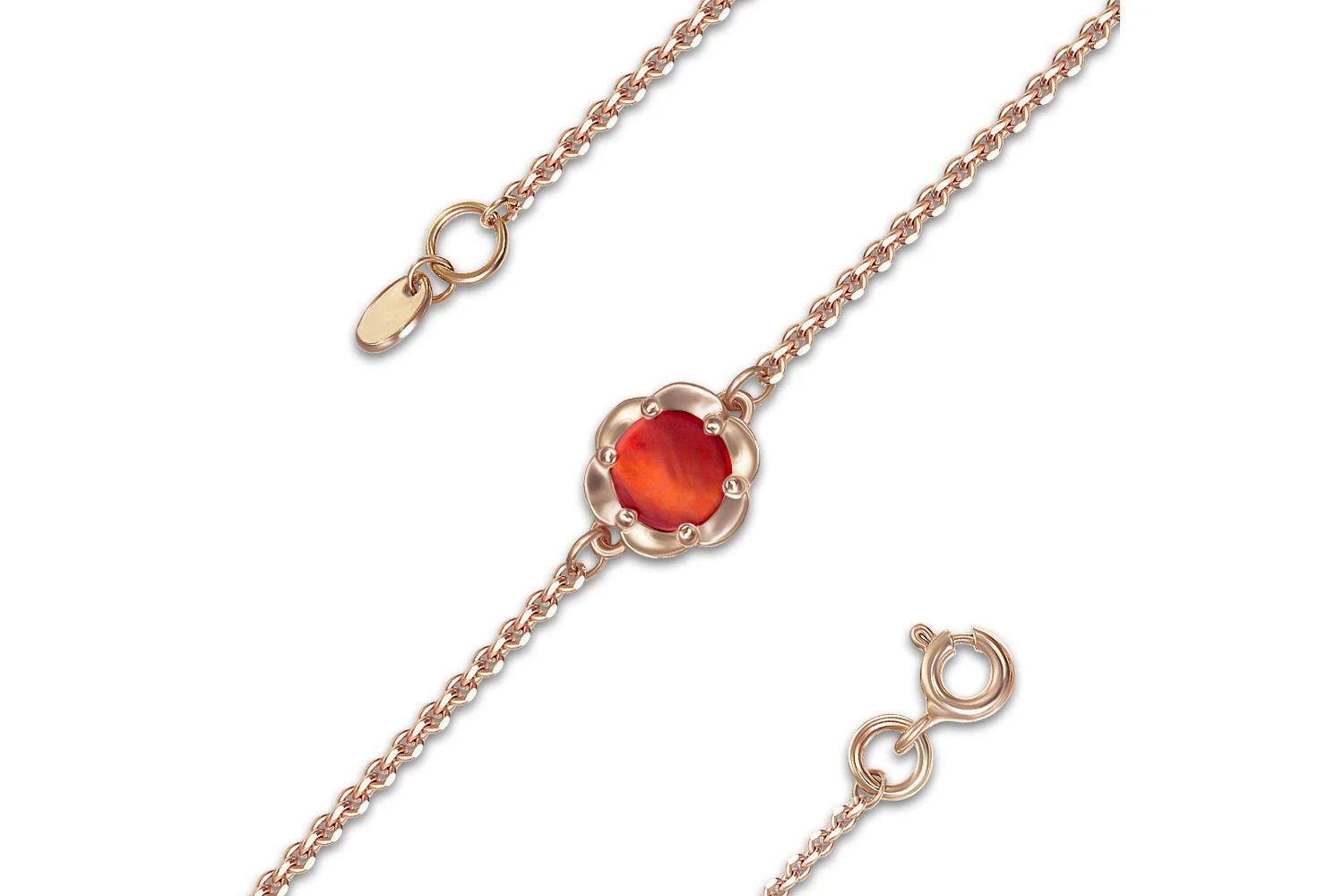 Браслет детский цветок с кораллом из красного золота