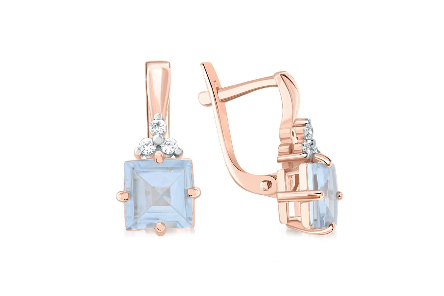 Серьги из красного золота с 2 топазами sky и 6 фианитами