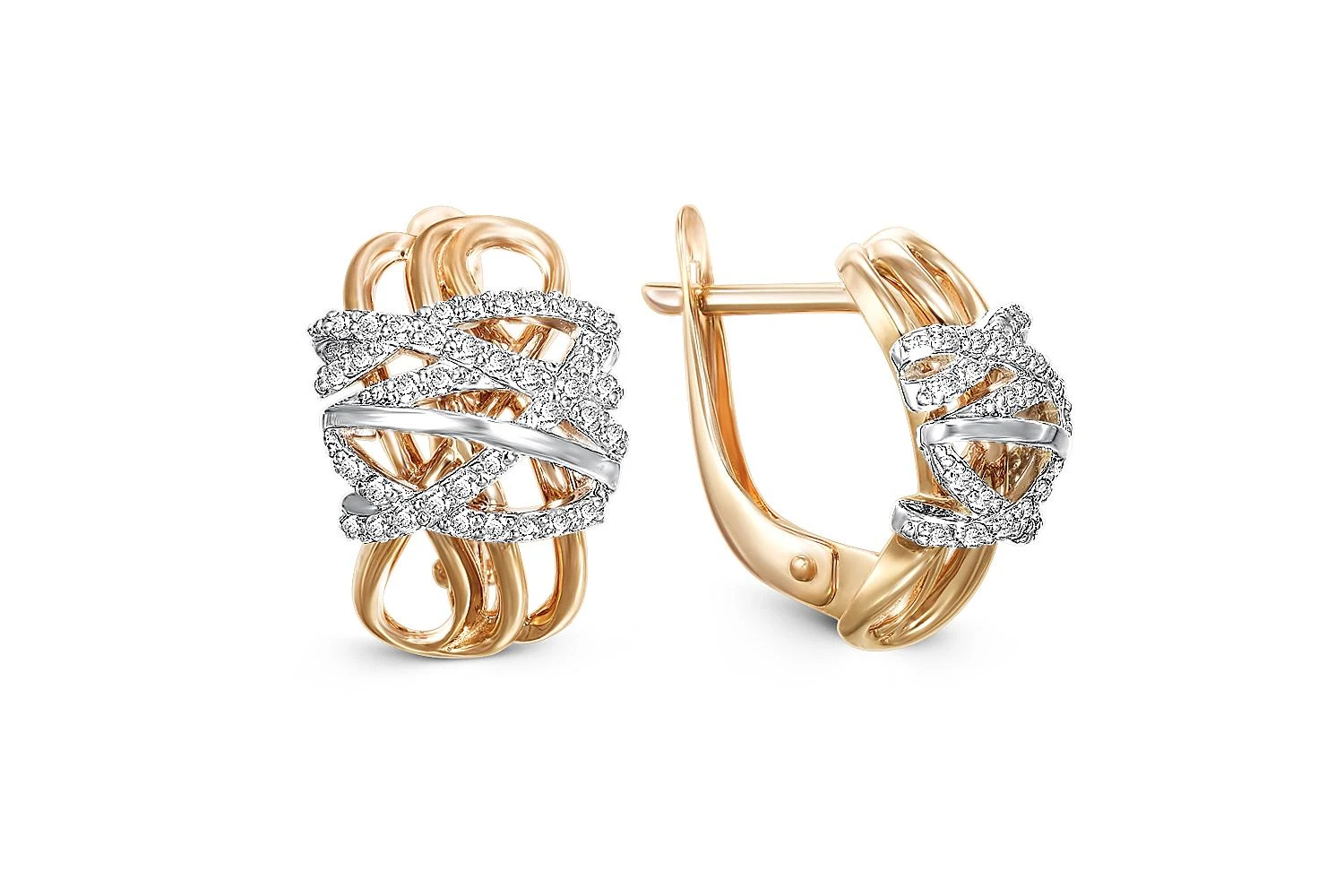 Серьги из красного золота с 74 фианитами