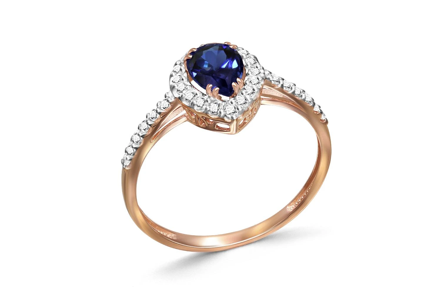 Кольцо из красного золота с корундом и 29 бриллиантами