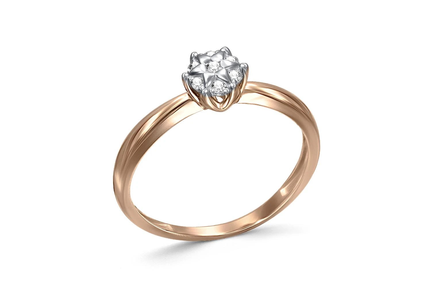 Кольцо Малинка из красного золота с 7 бриллиантами