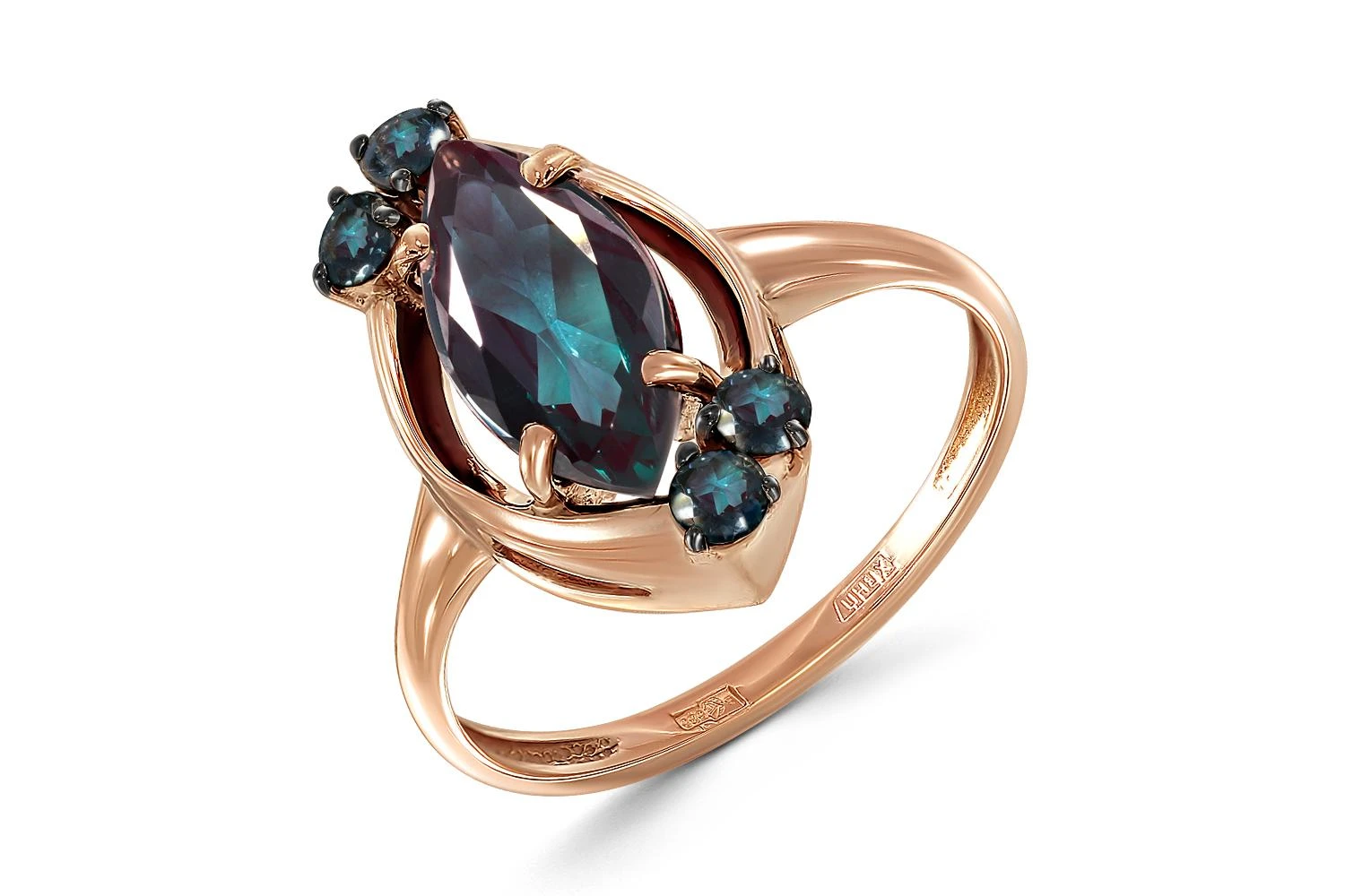 Кольцо из красного золота с 5 александритами