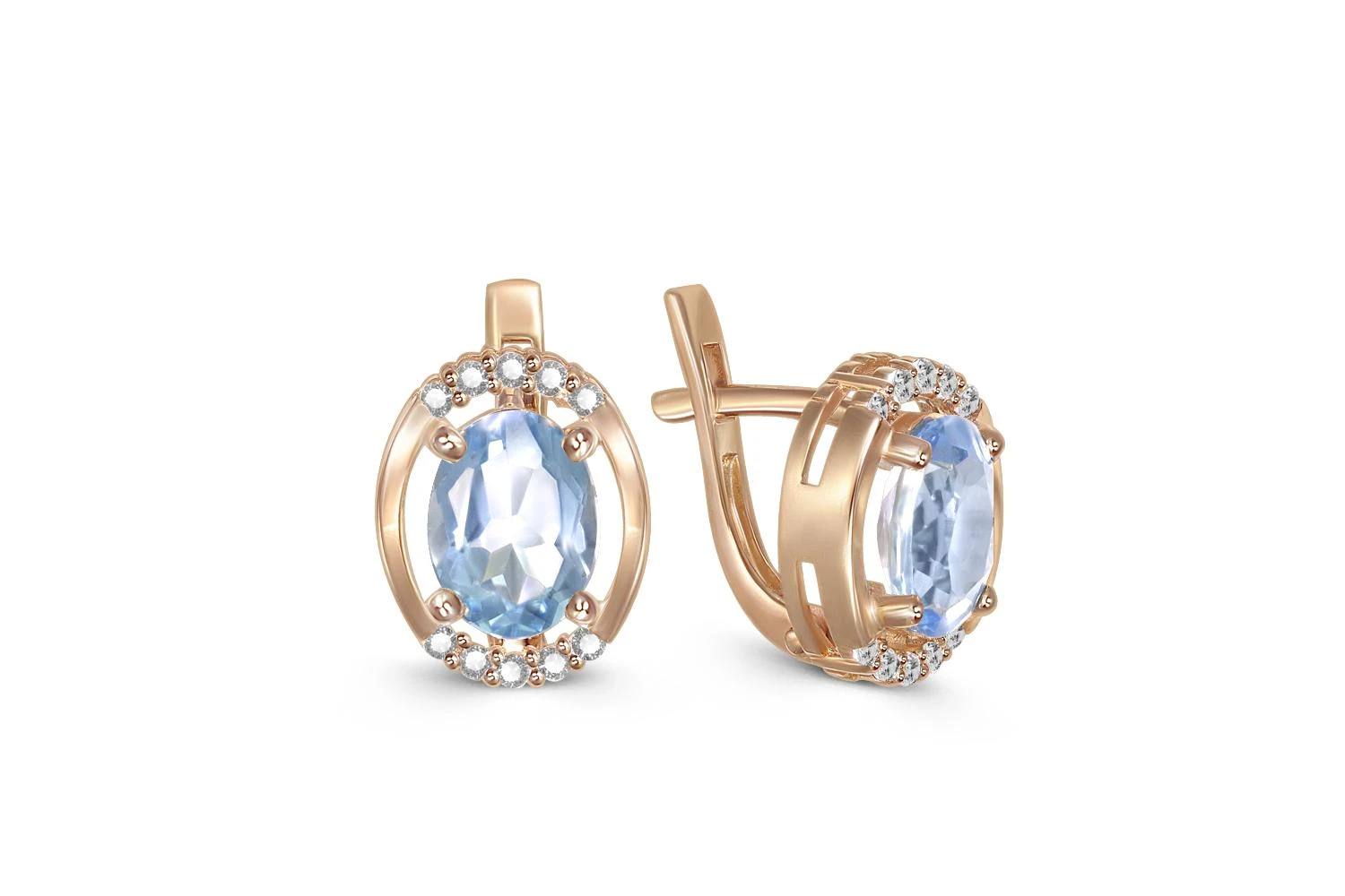 Серьги из красного золота с 2 топазами sky и 20 фианитами