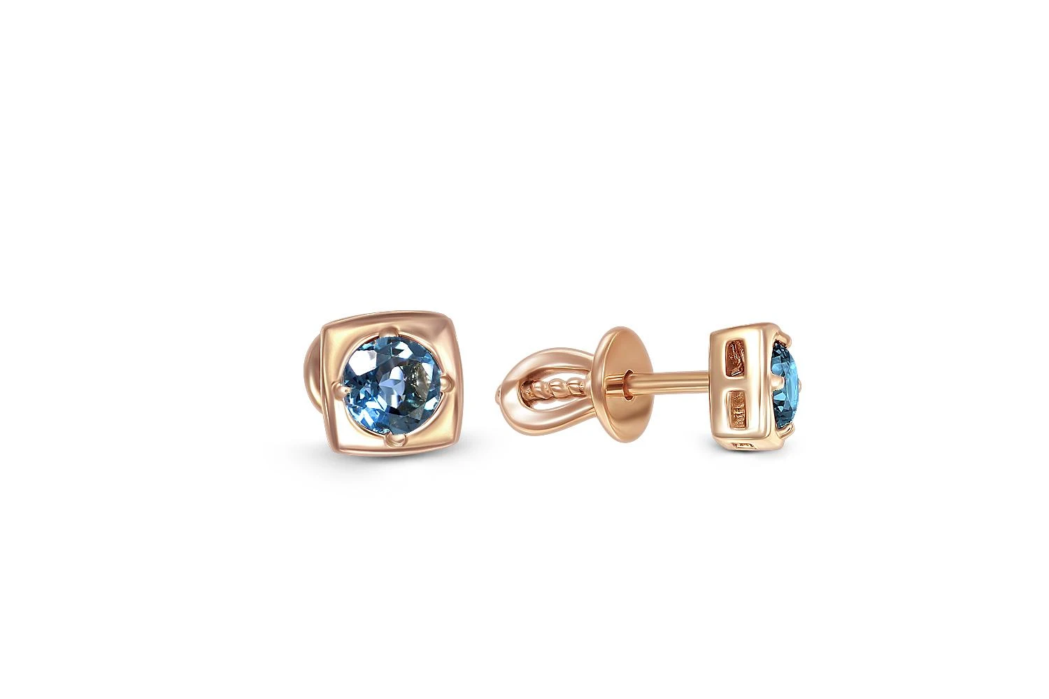 Серьги-пусеты Квадраты из красного золота с 2 топазами лондон