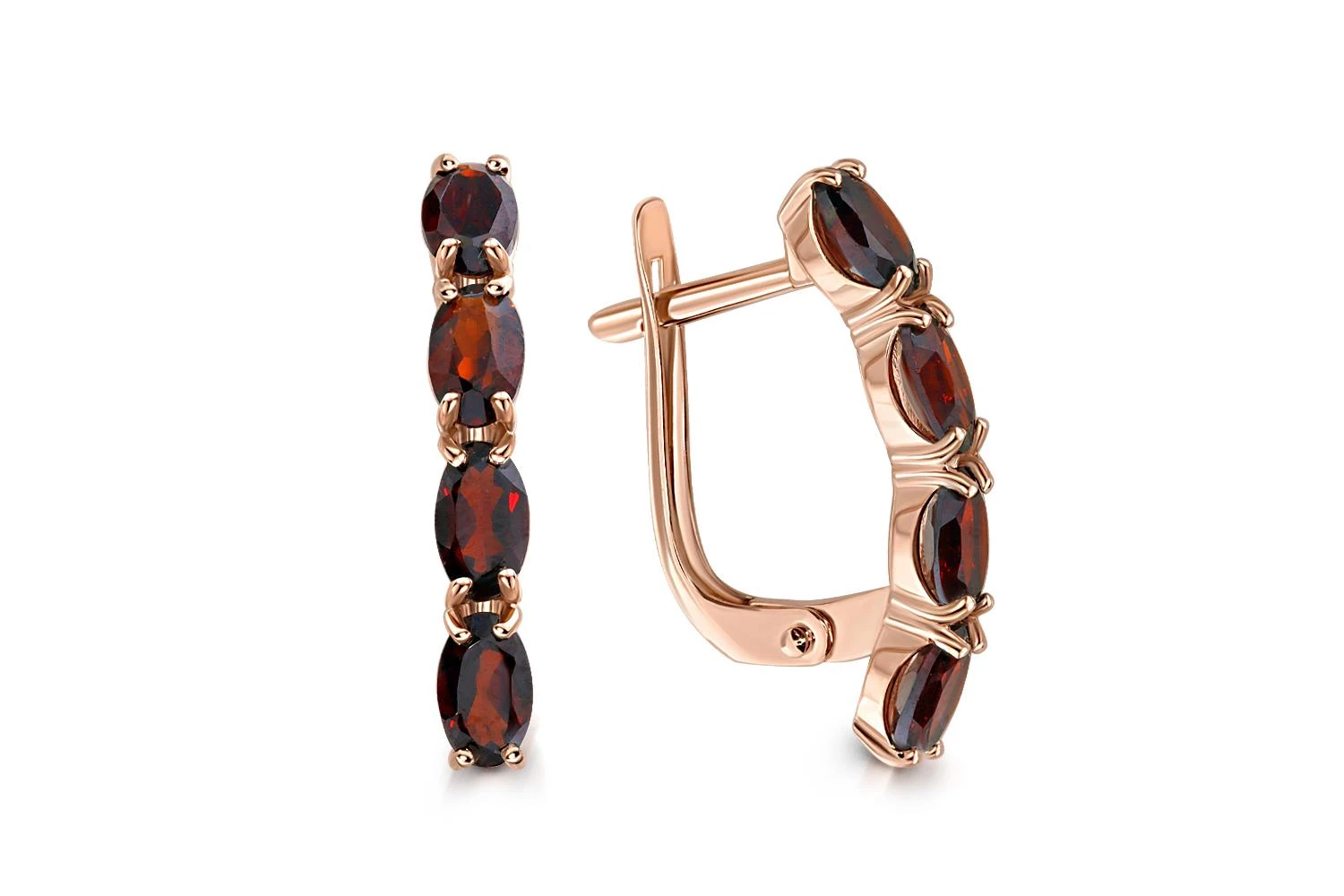 Серьги Дорожки из красного золота с 8 гранатами