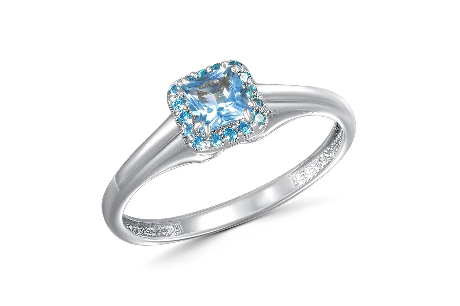 Кольцо из белого золота с топазом swiss и 16 фианитами
