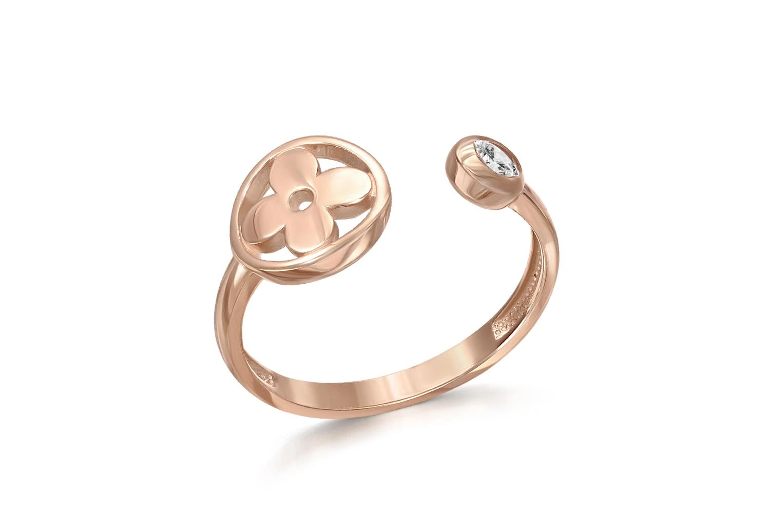 Кольцо Клевер из красного золота с бриллиантом