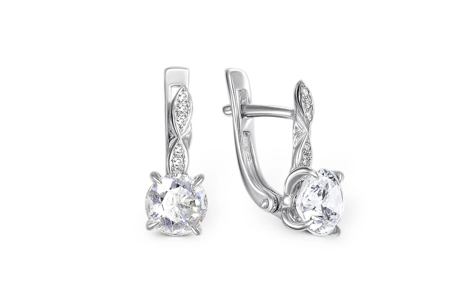 Серьги из белого золота с горным хрусталём и 12 фианитами