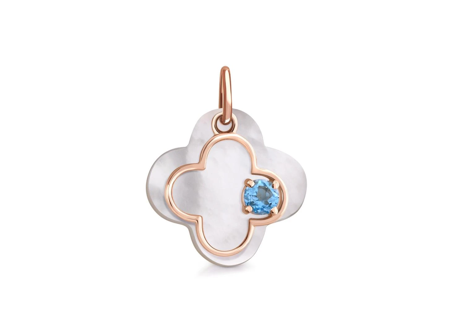 Подвеска Клевер из красного золота с перламутром и топазом swiss