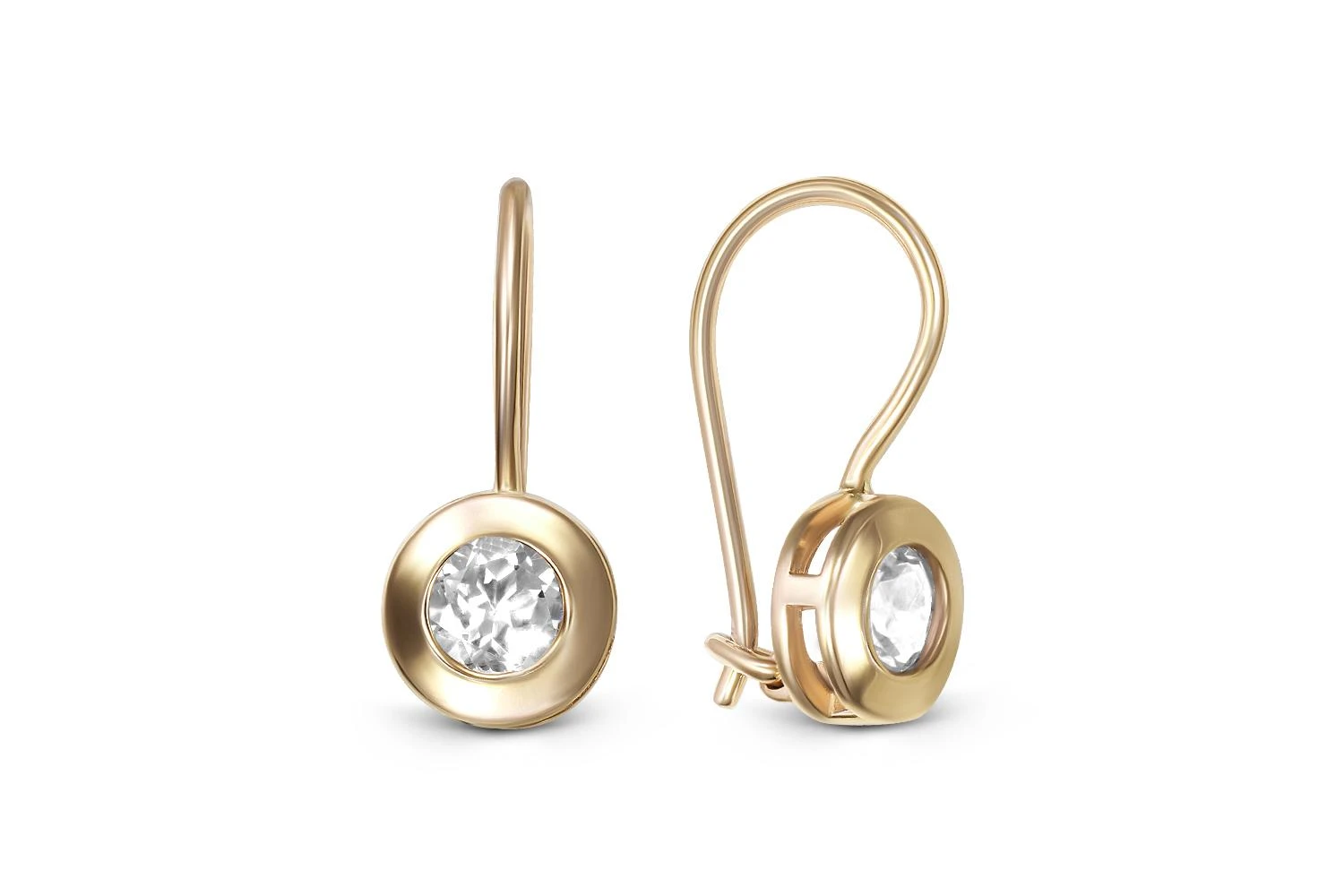 Детские серьги из жёлтого золота с 2 фианитами