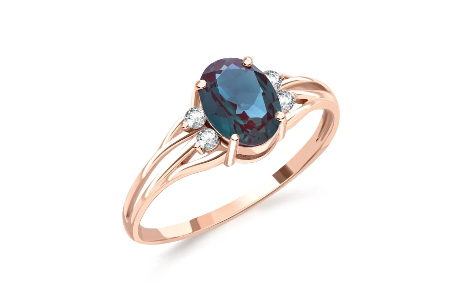 Кольцо из красного золота с александритом и 4 фианитами