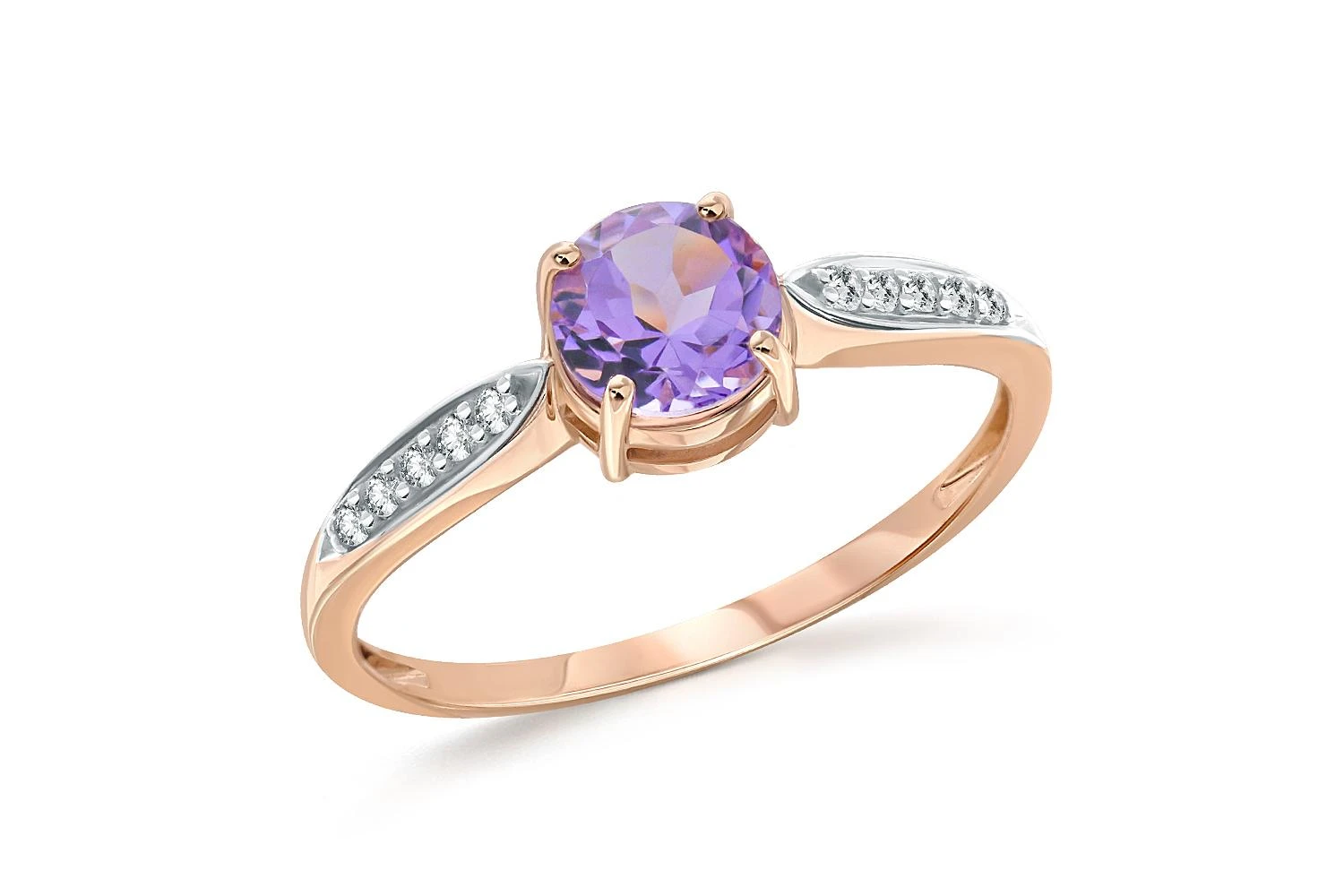 Кольцо из красного золота с аметистом и 10 фианитами