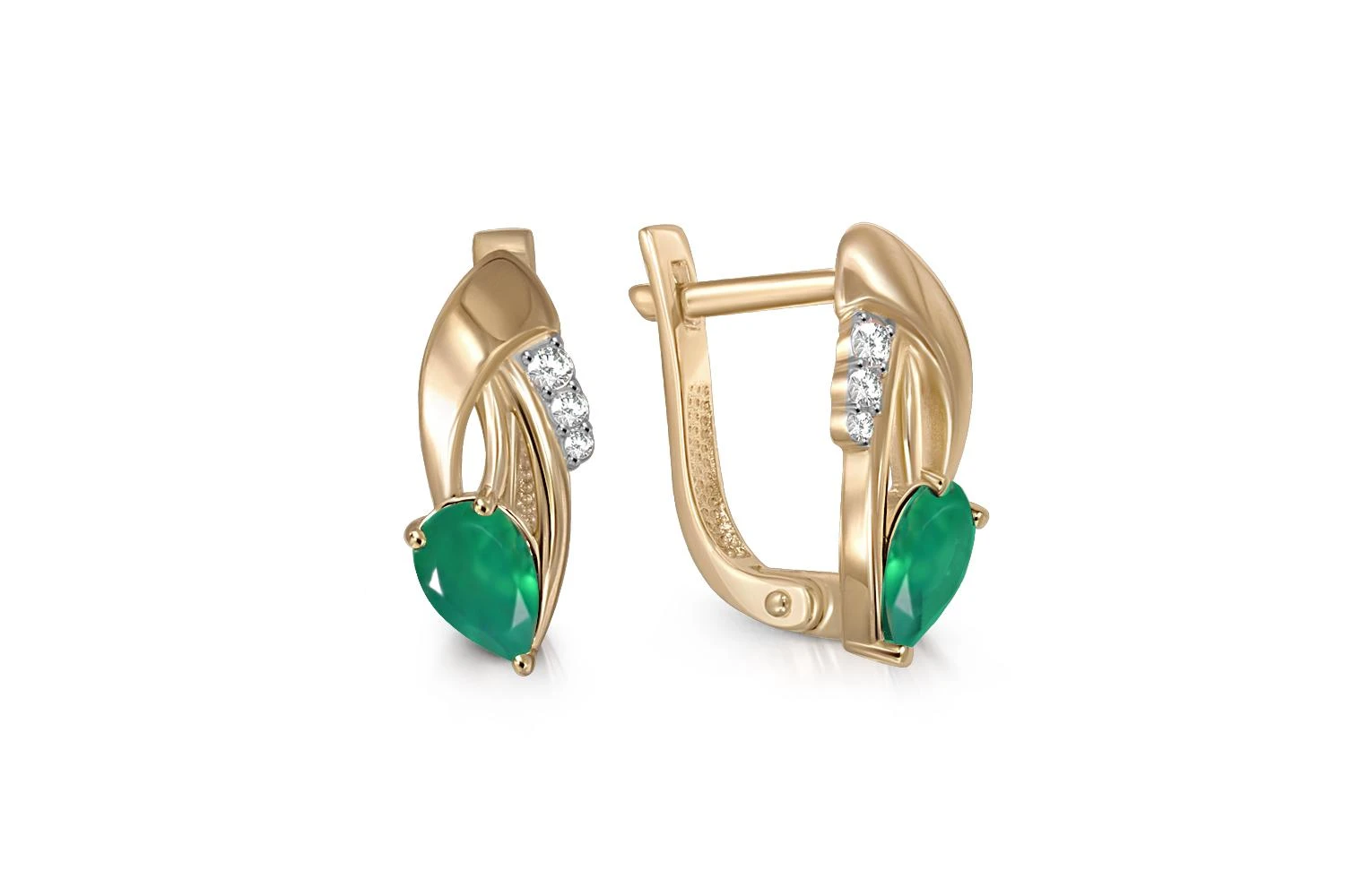 Серьги из жёлтого золота с 2 агатами и 6 фианитами