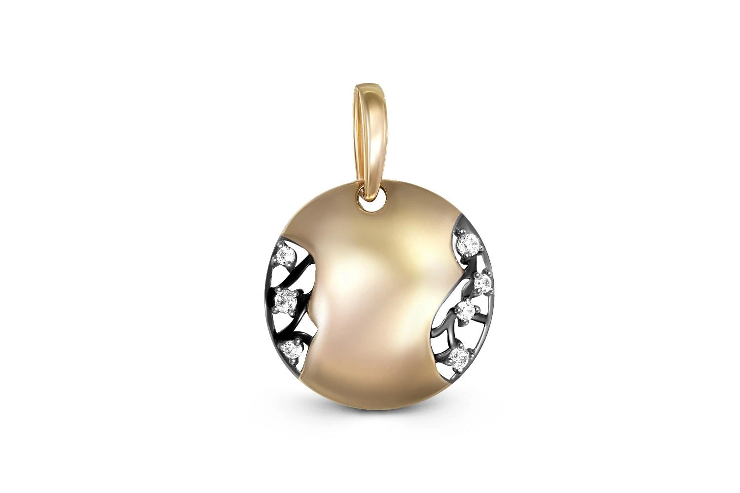 Подвеска Веточка из жёлтого золота с 7 фианитами