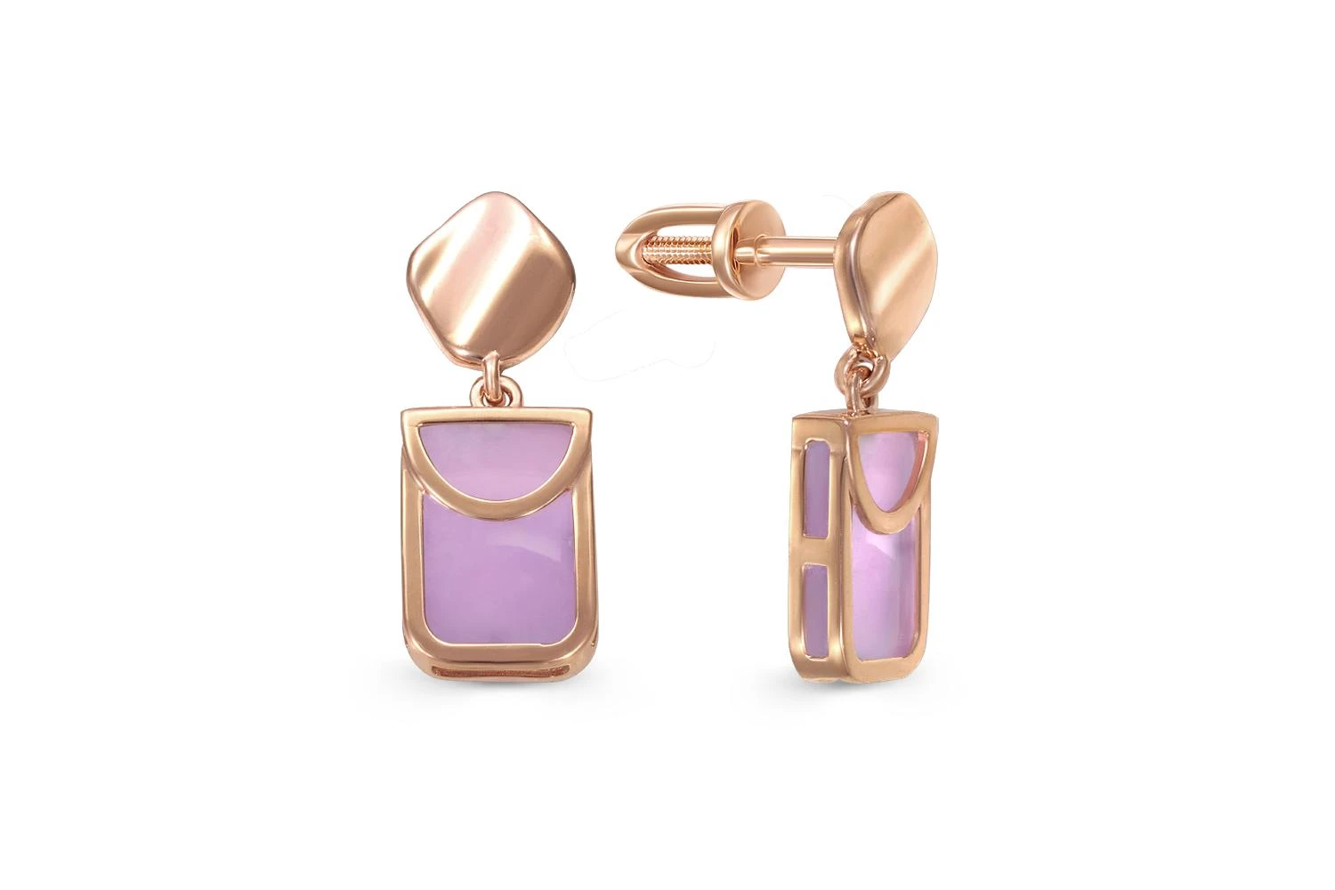 Серьги-пусеты Прямоугольники из красного золота с 2 наноситалами