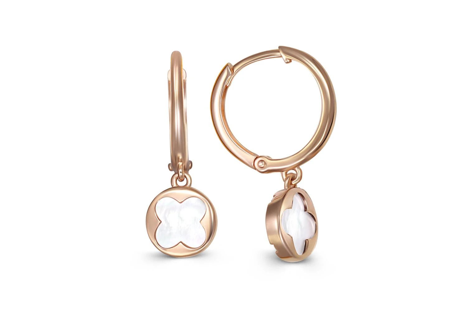 Серьги Клевер из красного золота с перламутром
