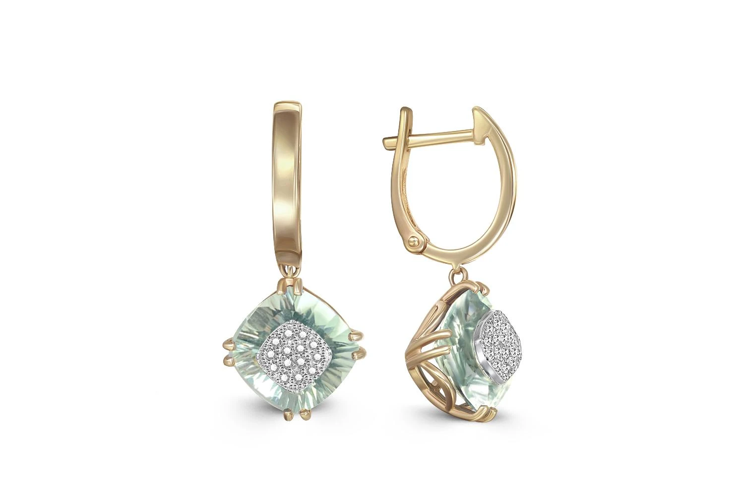 Серьги из жёлтого золота с 2 аметистами и 28 бриллиантами