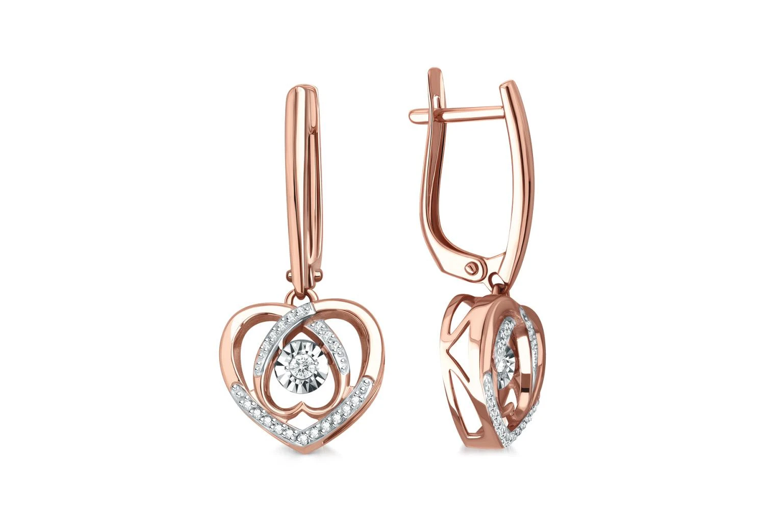 Серьги Сердца из красного золота с 40 бриллиантами
