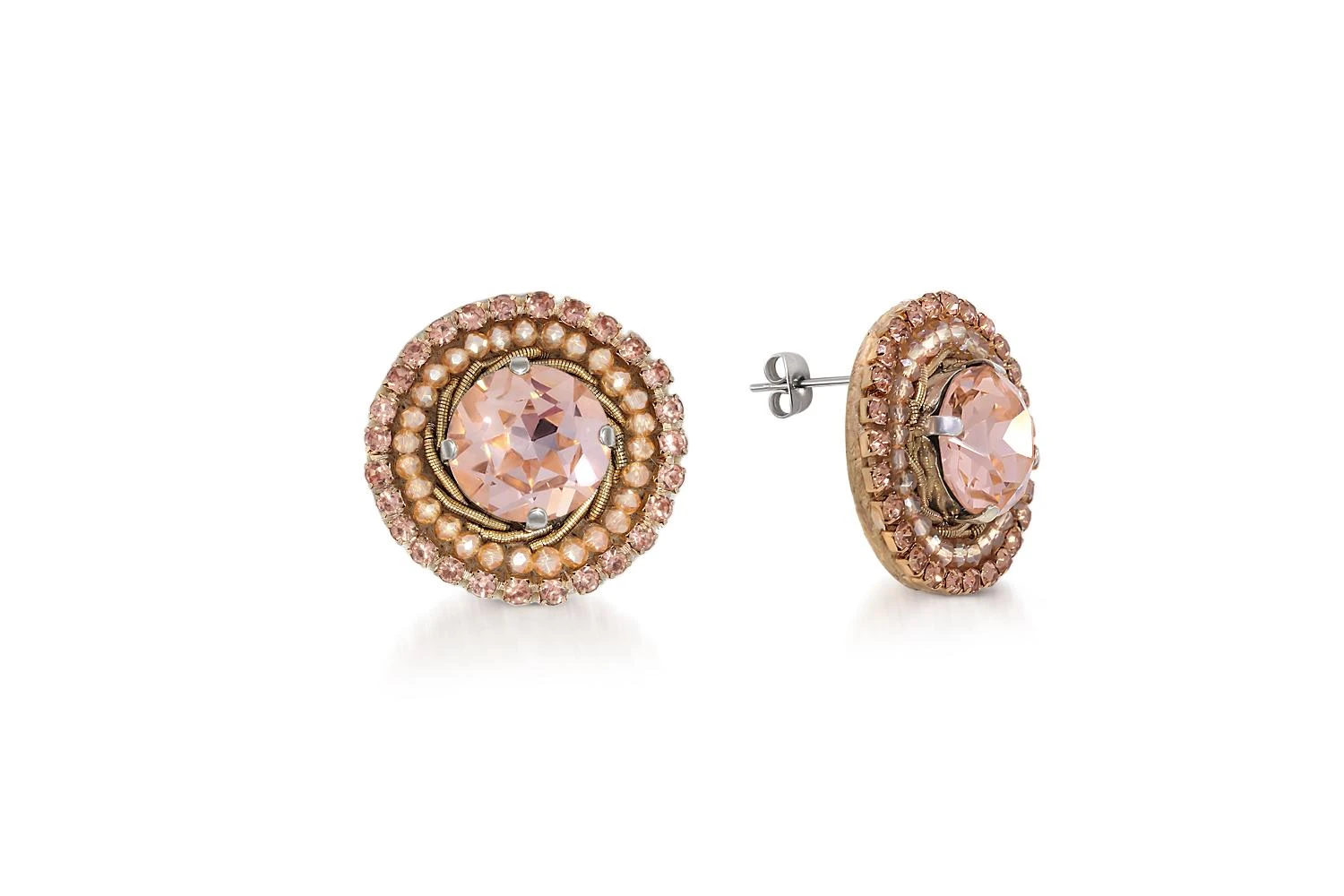 Бижутерные серьги-пусеты Кристаллы розовый