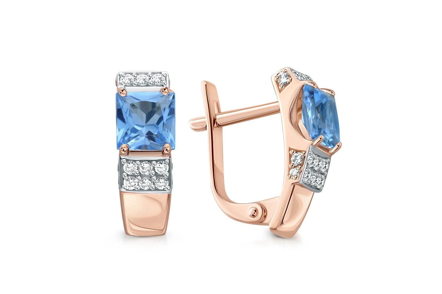 Серьги из красного золота с 2 топазами swiss и 30 фианитами