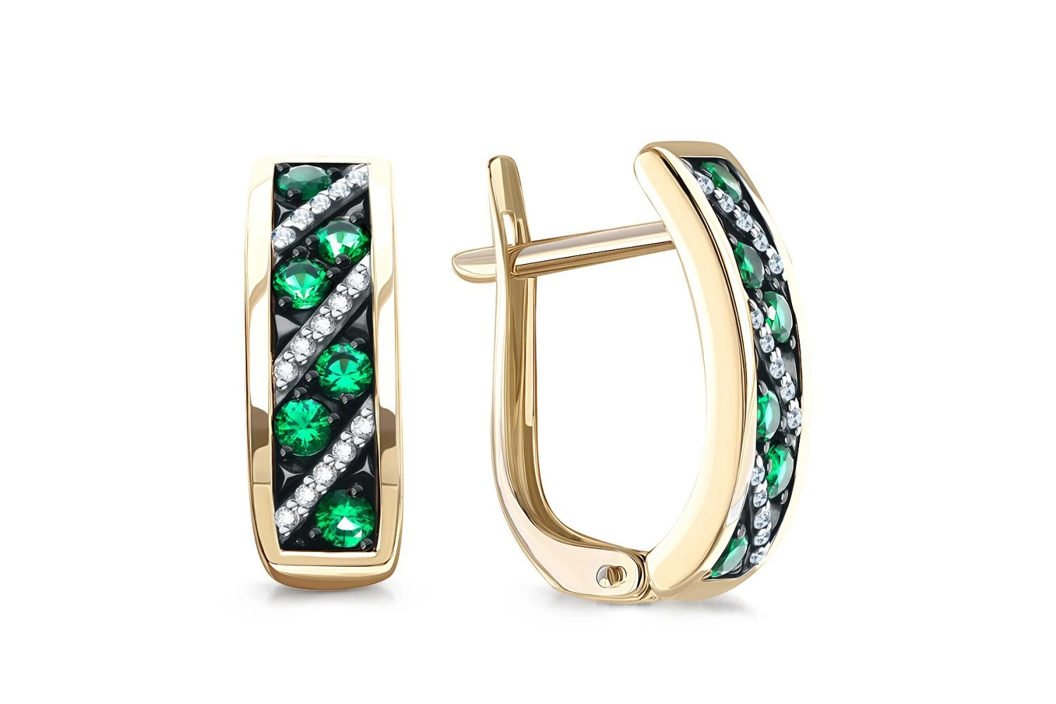 Серьги из жёлтого золота с 12 изумрудами и 30 фианитами
