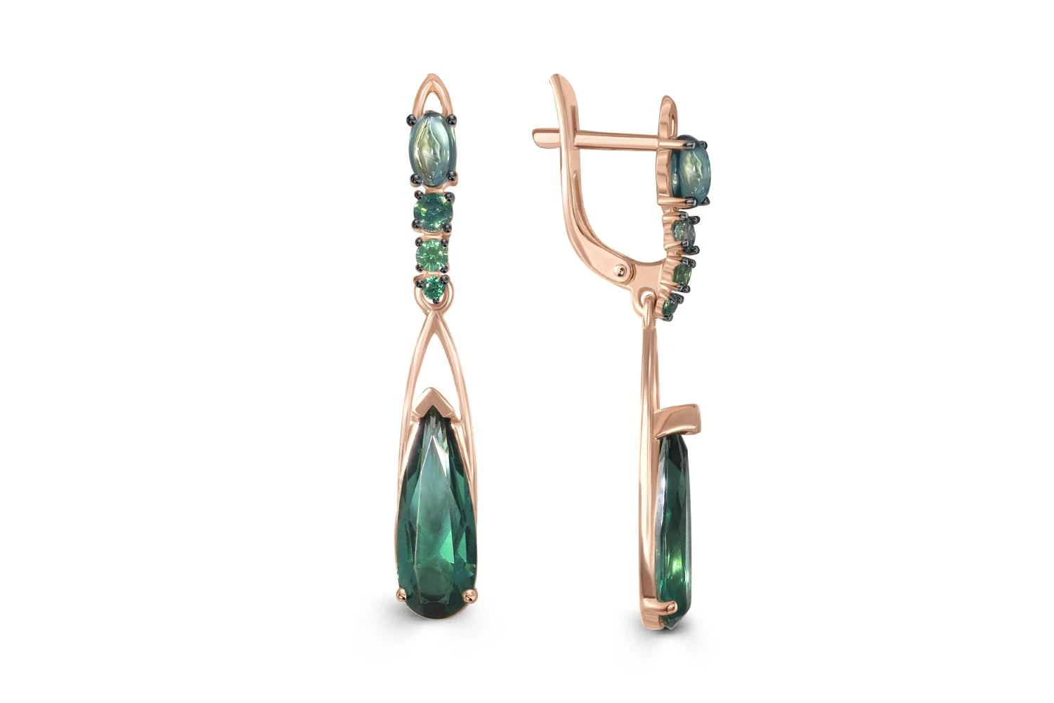 Серьги из красного золота с 4 ситаллами и 6 фианитами