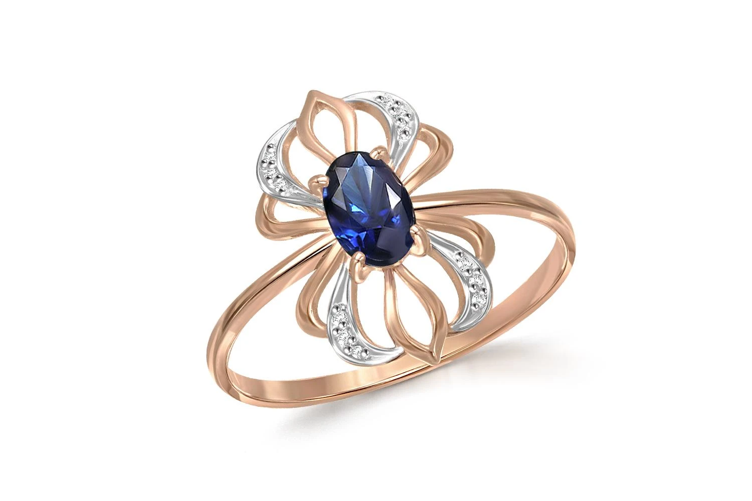 Кольцо из красного золота с корундом и 12 бриллиантами