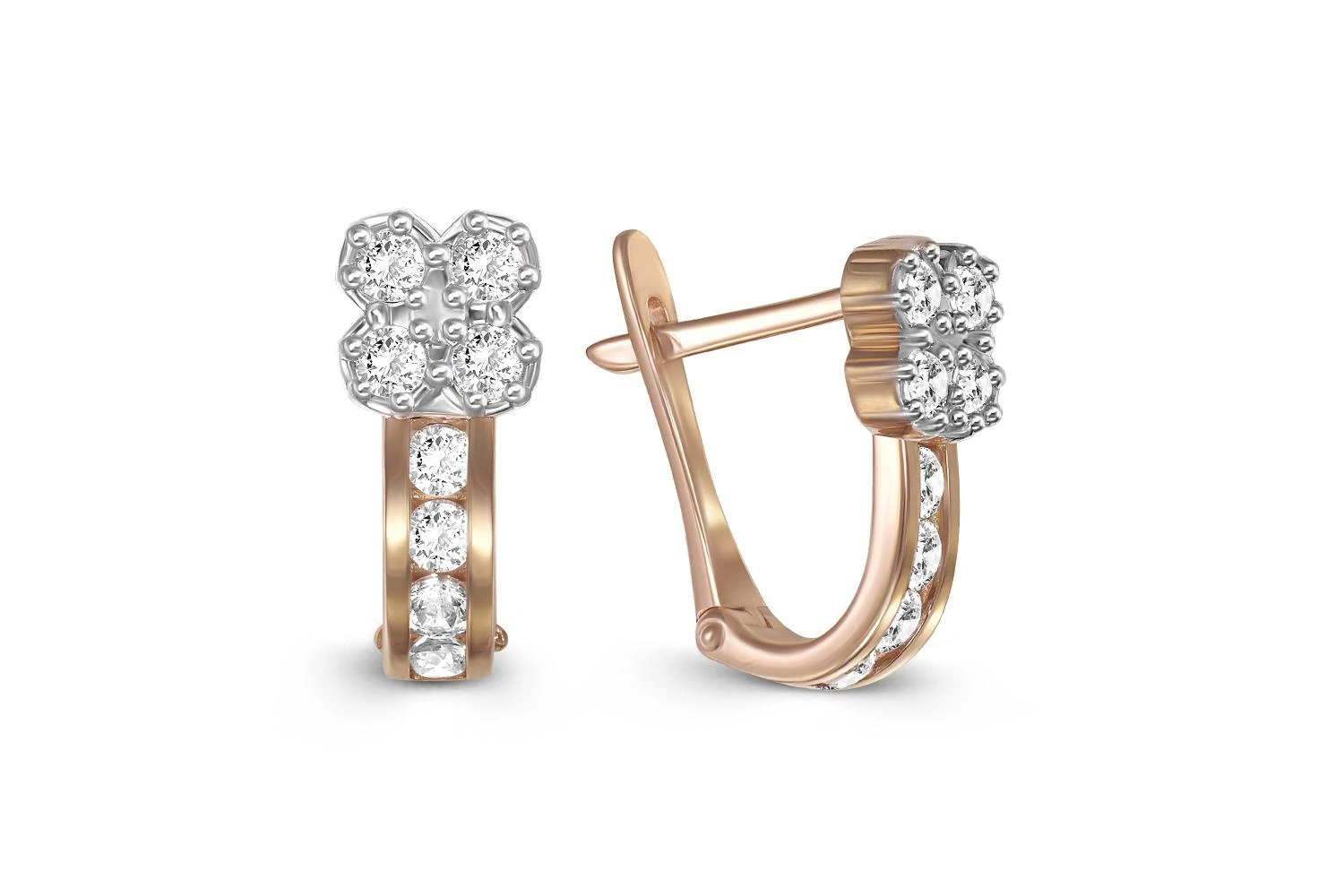 Серьги детские Цветы из красного золота с 18 фианитами