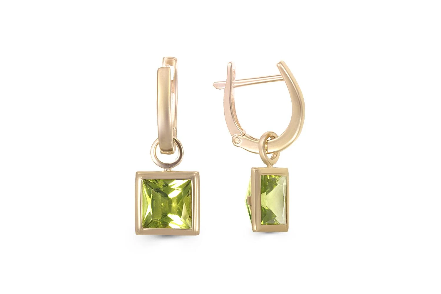 Серьги-трансформеры из жёлтого золота с 2 хризолитами