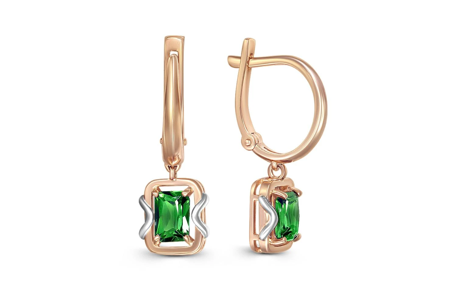 Серьги из красного золота с 2 изумрудами