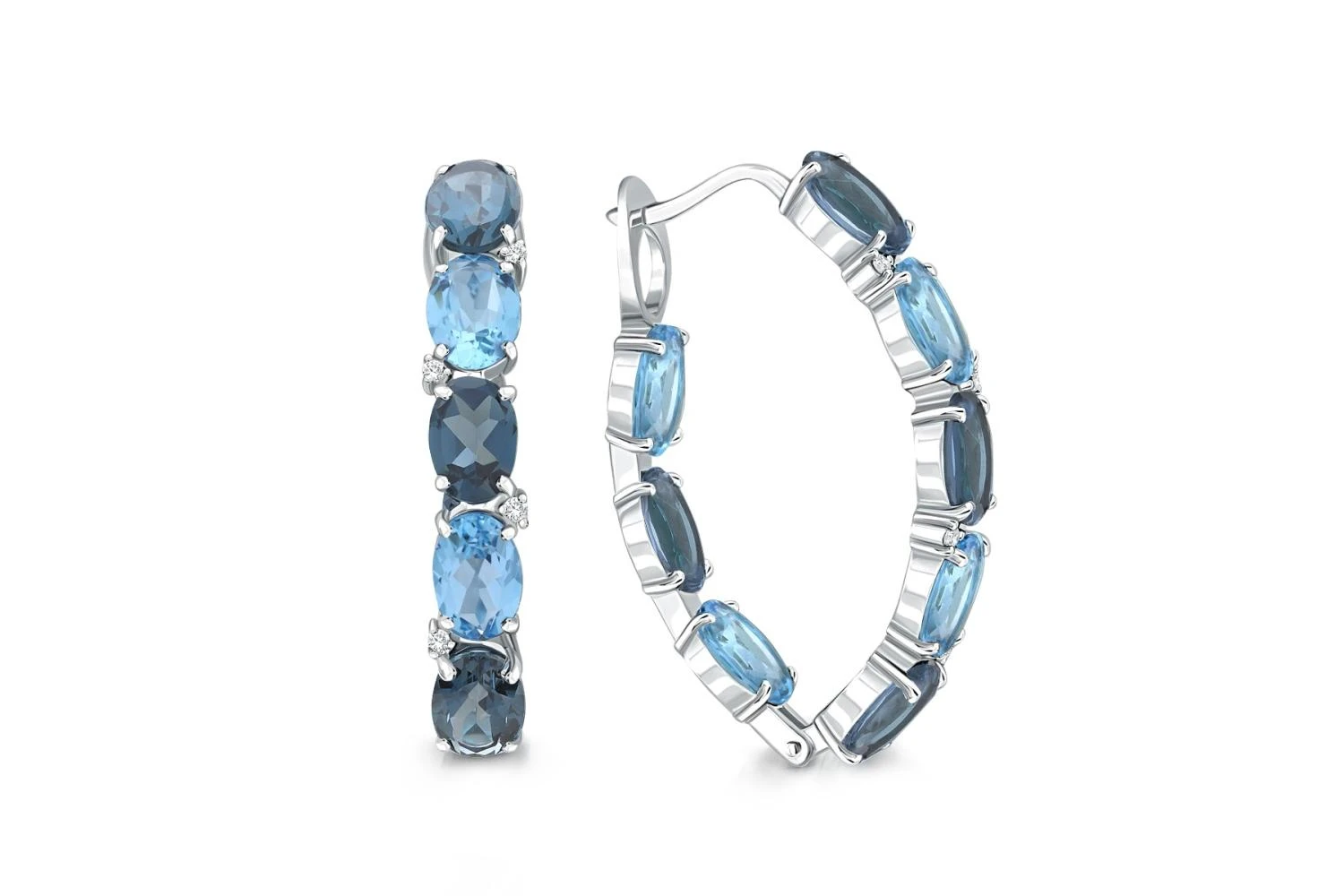 Серьги из белого золота с топазами swiss, топазами лондон и фианитами