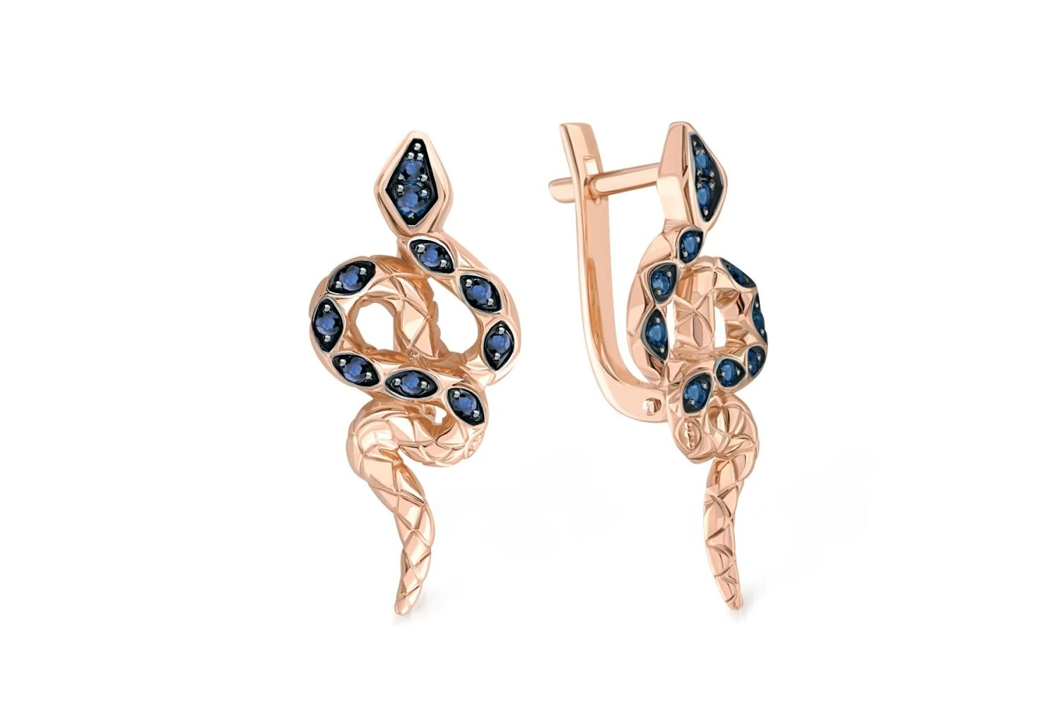 Серьги Змеи из красного золота с 20 сапфирами