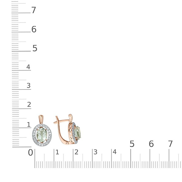 Серьги из красного золота с 2 аметистами и 44 фианитами