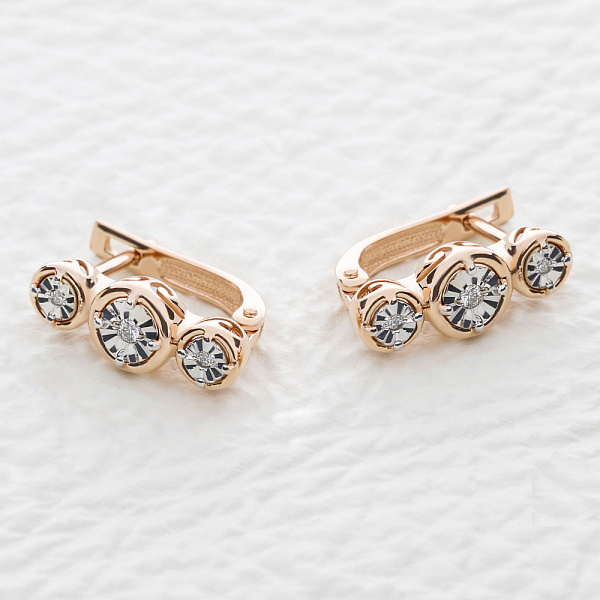 Серьги из красного золота с 6 бриллиантами