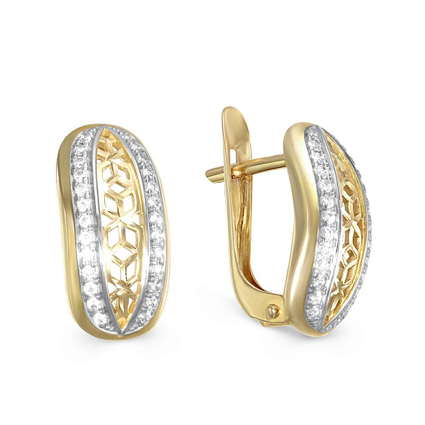 Серьги из жёлтого золота с 52 фианитами