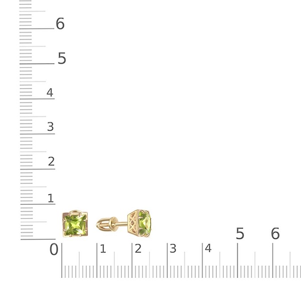 Серьги-пусеты из жёлтого золота с 2 хризолитами