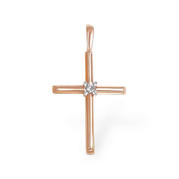 Крест из красного золота с бриллиантом