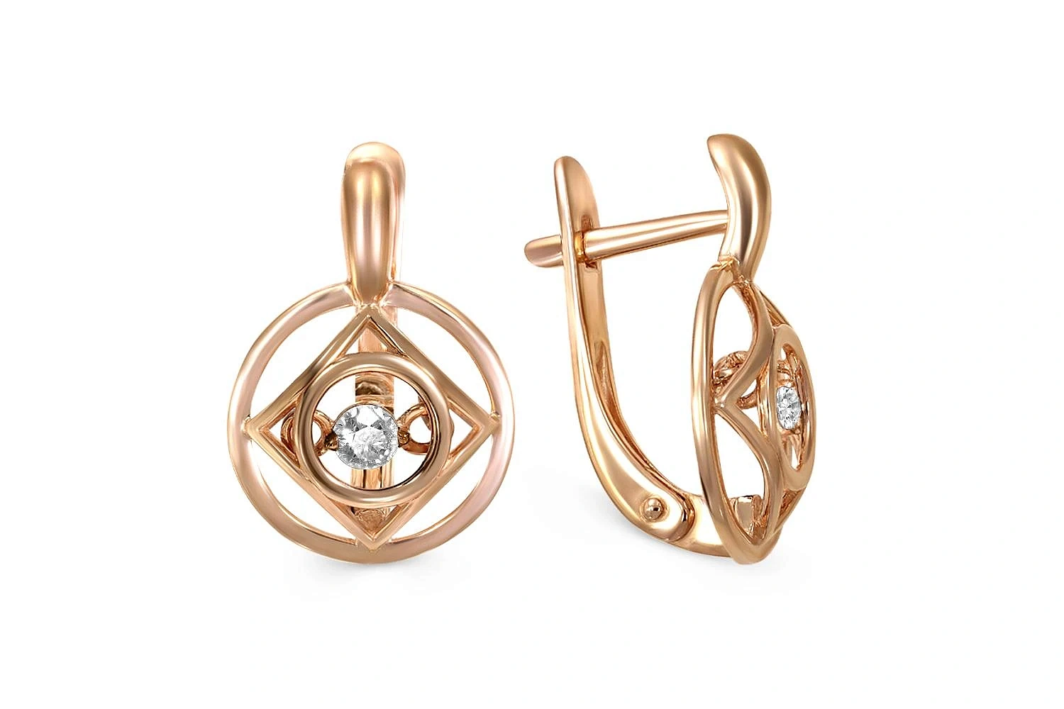 Серьги Круги из красного золота с 2 фианитами