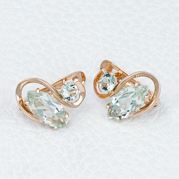 Серьги из красного золота с 4 празиолитами