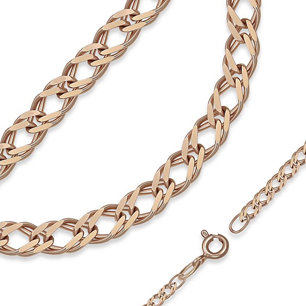 Браслет плетение двойной ромб ⌀ нити 0,40 мм  из красного золота без вставок